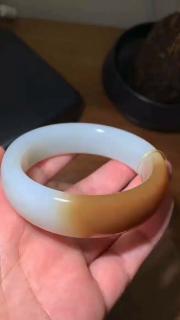 玉说和田玉手镯女款玉镯子糖白珠宝玉石三色富贵玉器镯54mm生日礼物