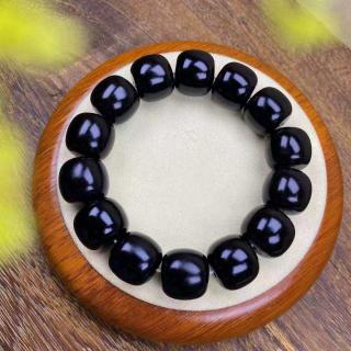 天然正品和田玉墨玉手链老型手串直径约15mm